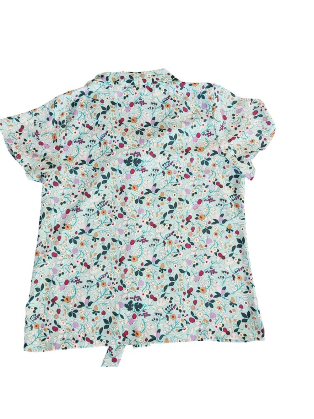 Talbots Petite Floral Tie-Neck Short Flutter Sleeve Blouse Sp Light Blue Floral - Picture 2 of 6